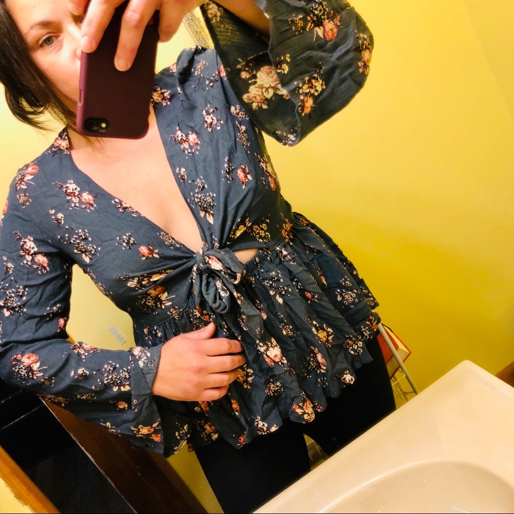 American Eagle teal festival bell sleeve top large